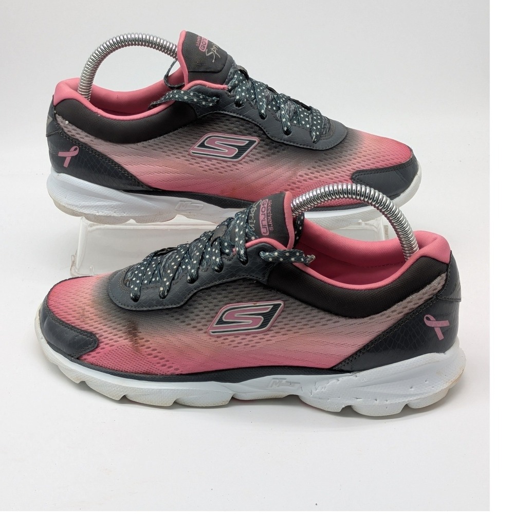 Skechers GOrun Women's 7 Pink Gray Breast Cancer Awareness Running Shoes 13992